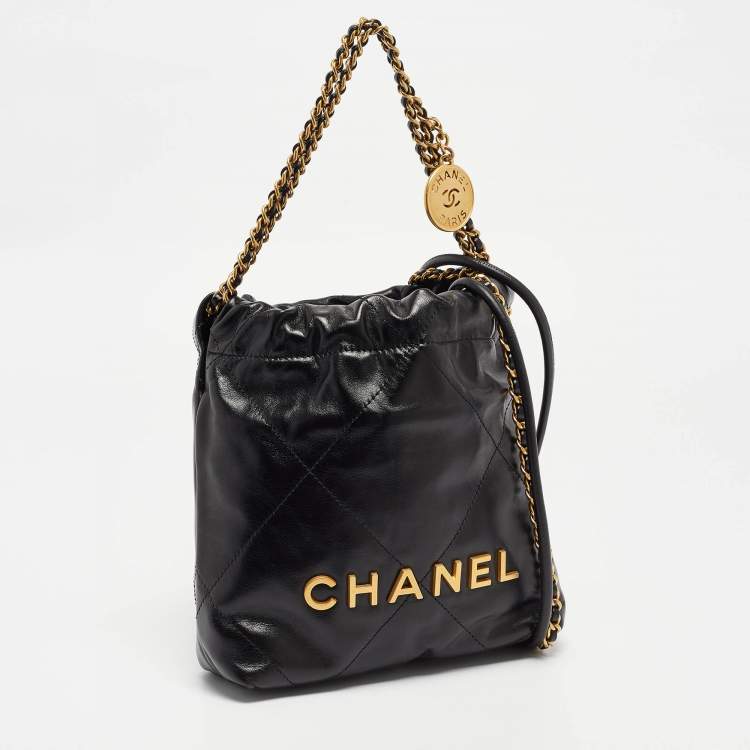 Pre Owned Chanel Black Quilted Leather Mini 22 Chain Bag