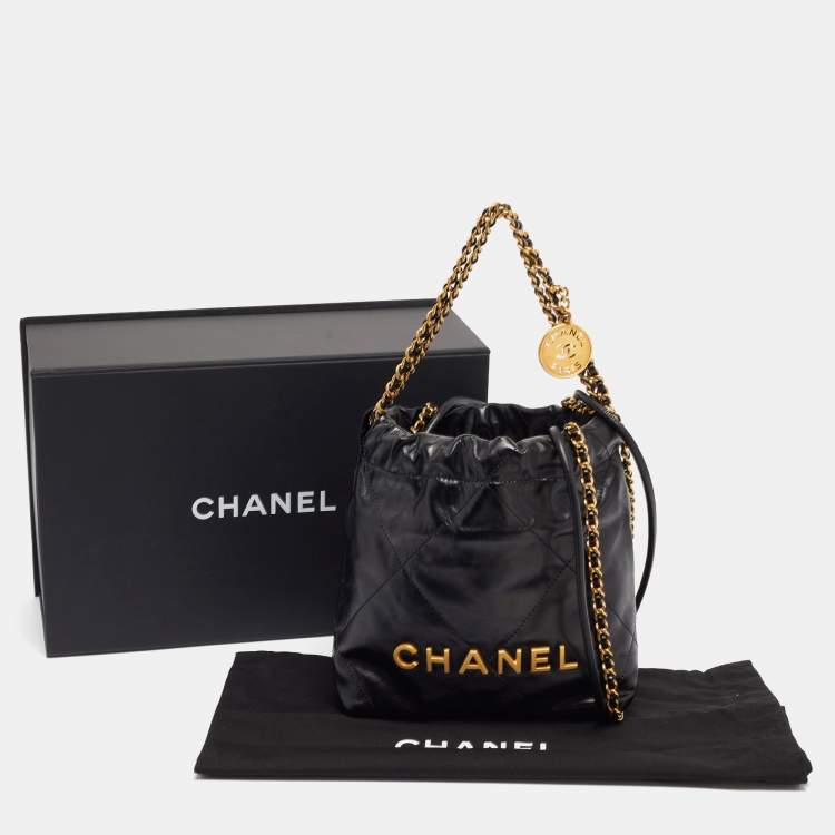 Pre Owned Chanel Black Quilted Leather Mini 22 Chain Bag