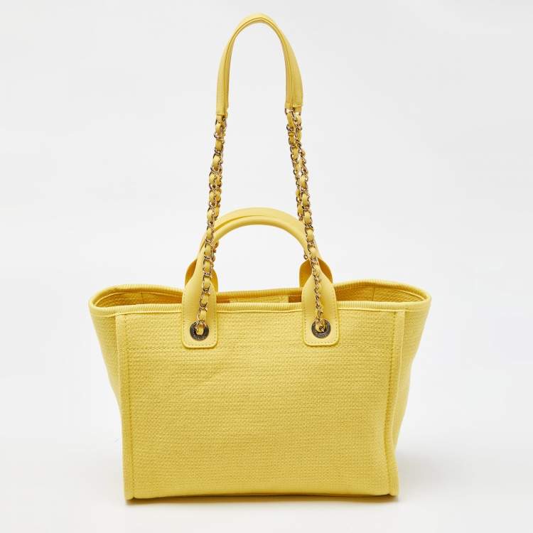 Pre Owned Chanel Yellow Canvas and Leather Small Deauville Shopper Tote