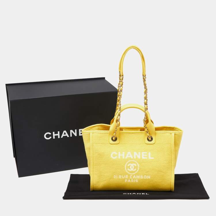 Pre Owned Chanel Yellow Canvas and Leather Small Deauville Shopper Tote