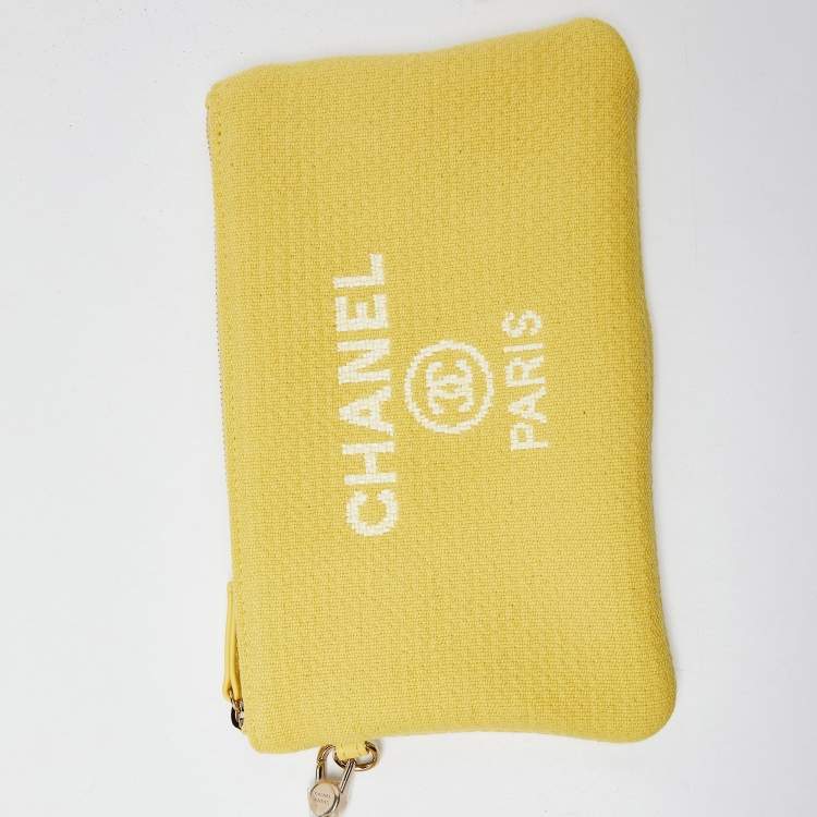 Pre Owned Chanel Yellow Canvas and Leather Small Deauville Shopper Tote