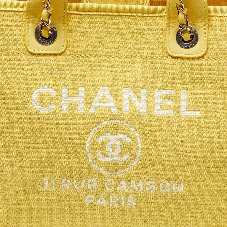 Pre Owned Chanel Yellow Canvas and Leather Small Deauville Shopper Tote