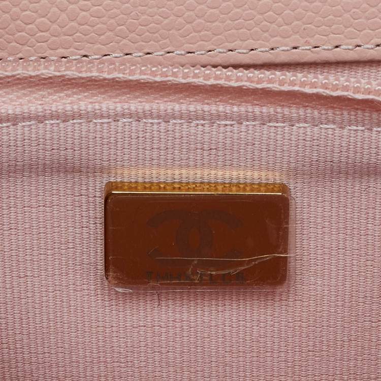 Pre Owned Chanel Peach Quilted Caviar Leather CC Flap Wallet on Chain