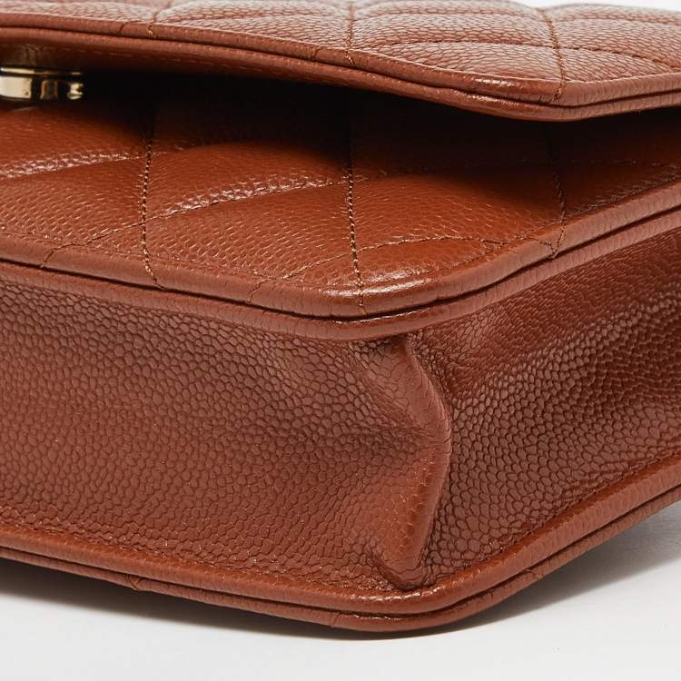 Pre Owned Chanel Brown Quilted Caviar Leather Classic Wallet on Chain