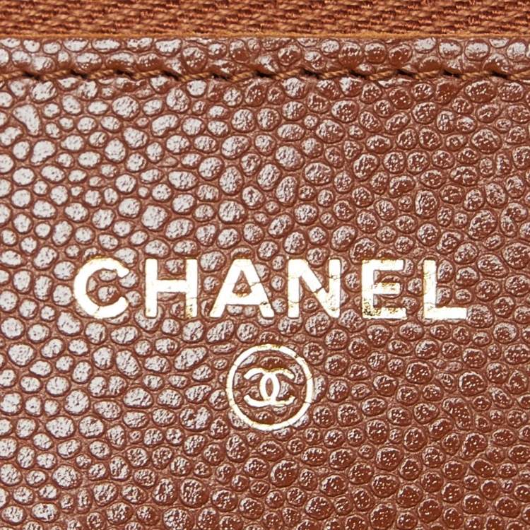 Pre Owned Chanel Brown Quilted Caviar Leather Classic Wallet on Chain