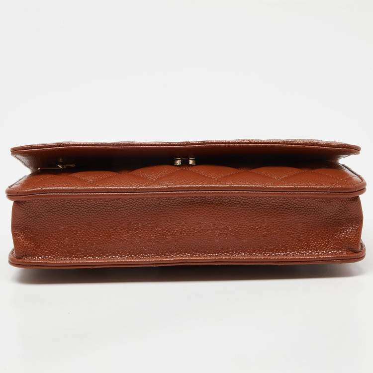 Pre Owned Chanel Brown Quilted Caviar Leather Classic Wallet on Chain