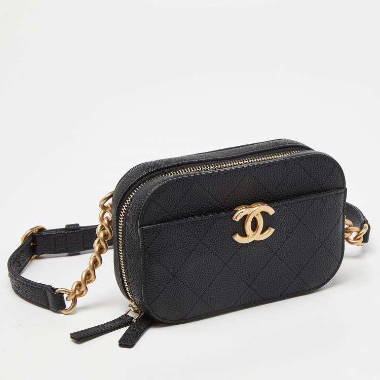 Pre Owned Chanel Black Quilted Caviar Leather Chic Affinity Belt Bag