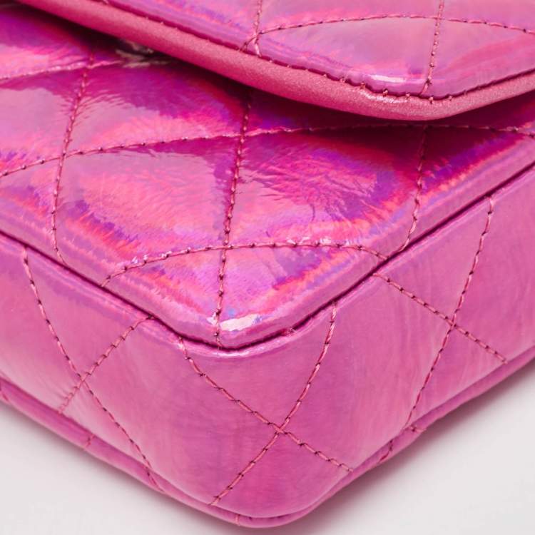 Pre Owned Chanel Pink Iridescent Quilted Patent Leather CC Hook Card Holder