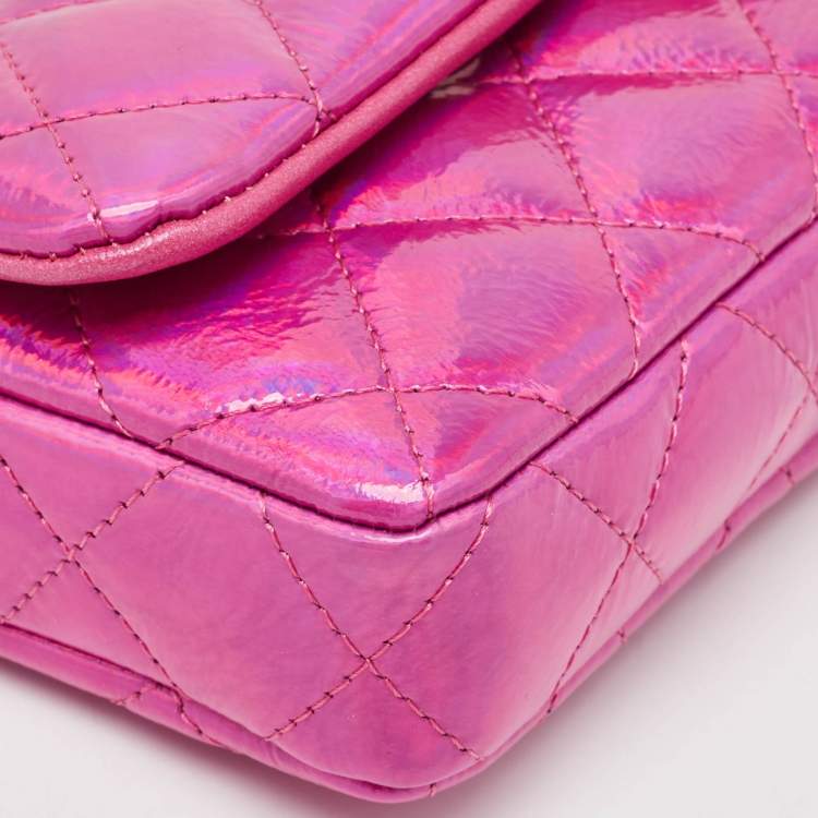 Pre Owned Chanel Pink Iridescent Quilted Patent Leather CC Hook Card Holder