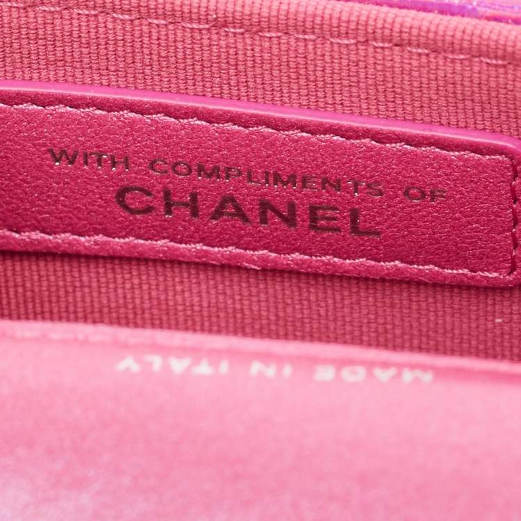 Pre Owned Chanel Pink Iridescent Quilted Patent Leather CC Hook Card Holder