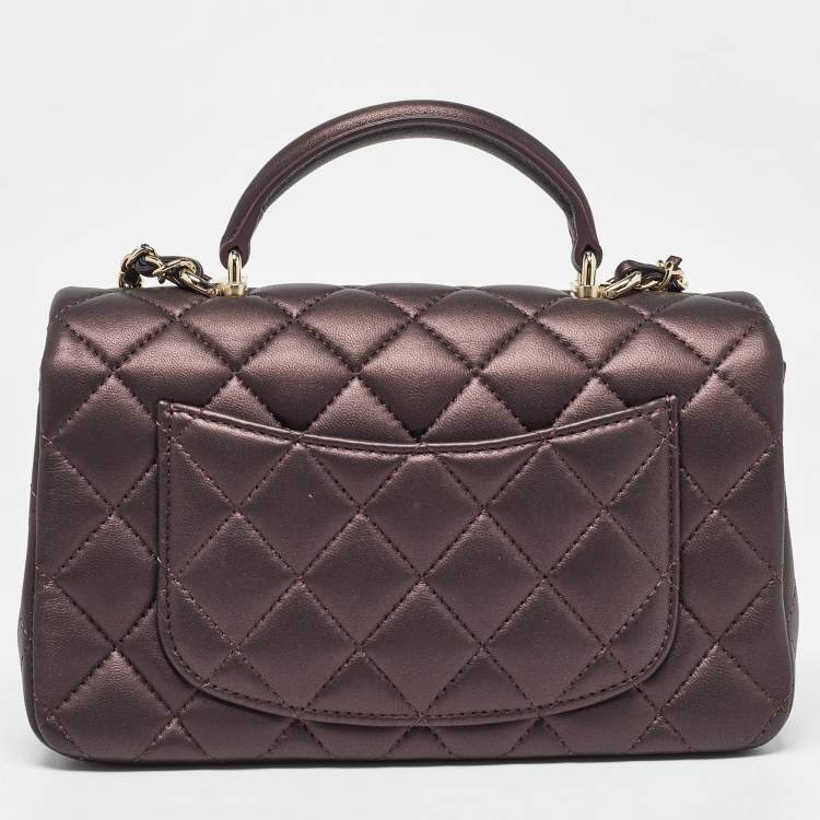 Pre Owned Chanel Burgundy Iridescent Quilted Leather Mini Rectangular Flap Top Handle Bag