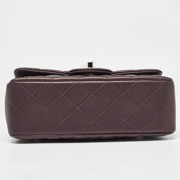 Pre Owned Chanel Burgundy Iridescent Quilted Leather Mini Rectangular Flap Top Handle Bag