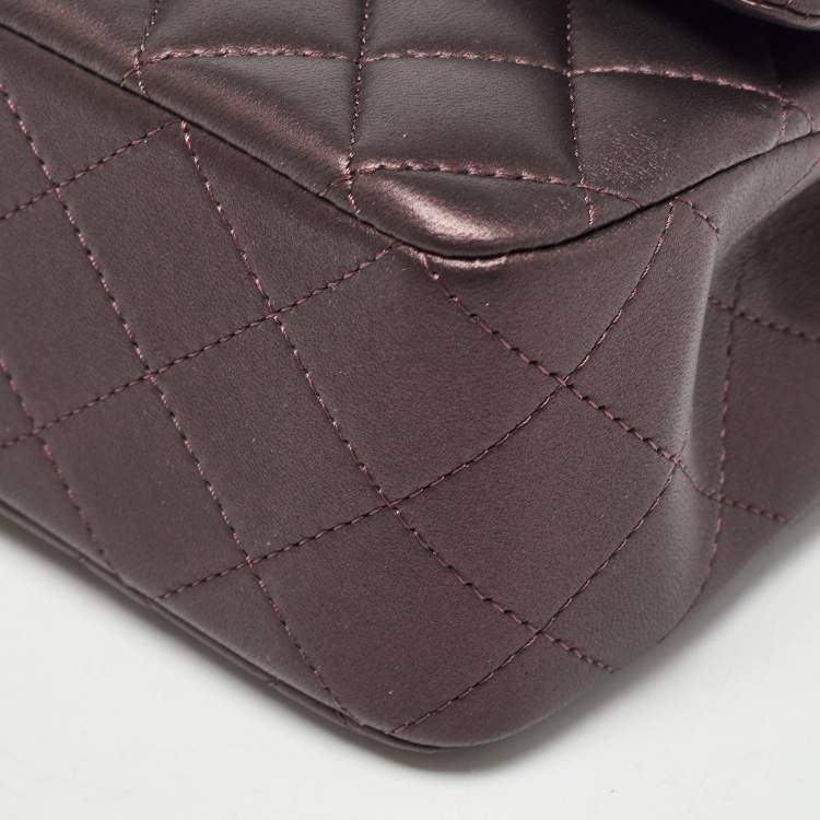 Pre Owned Chanel Burgundy Iridescent Quilted Leather Mini Rectangular Flap Top Handle Bag