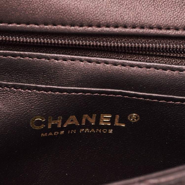 Pre Owned Chanel Burgundy Iridescent Quilted Leather Mini Rectangular Flap Top Handle Bag
