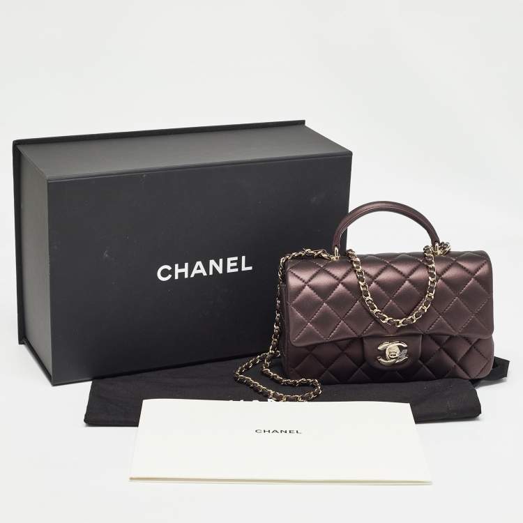 Pre Owned Chanel Burgundy Iridescent Quilted Leather Mini Rectangular Flap Top Handle Bag