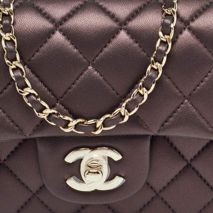 Pre Owned Chanel Burgundy Iridescent Quilted Leather Mini Rectangular Flap Top Handle Bag