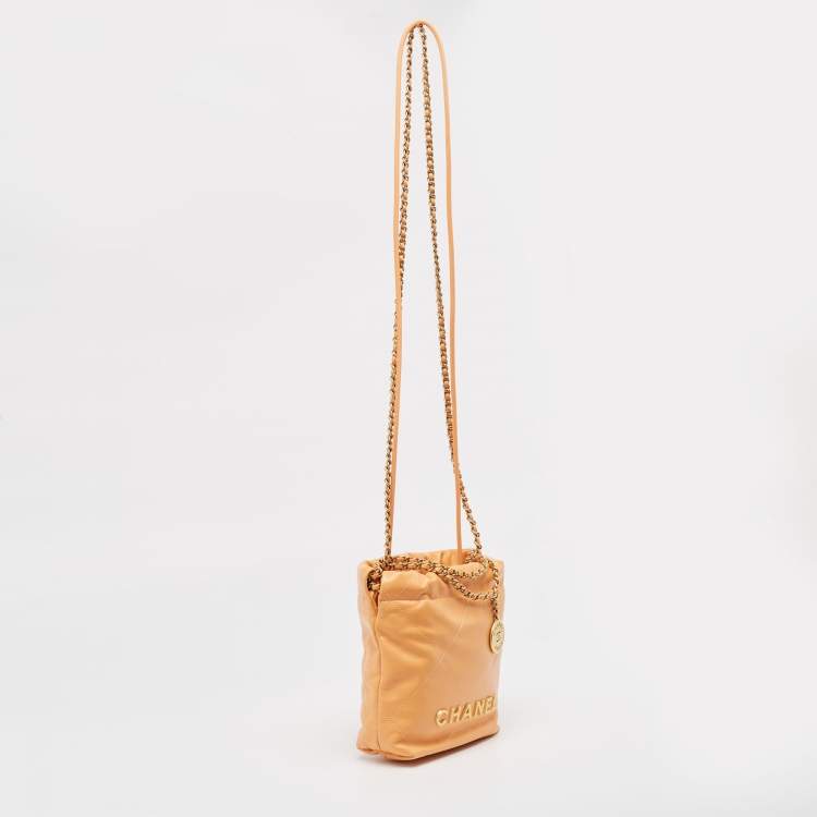 Pre Owned Chanel Orange Quilted Leather Mini 22 Chain Bag