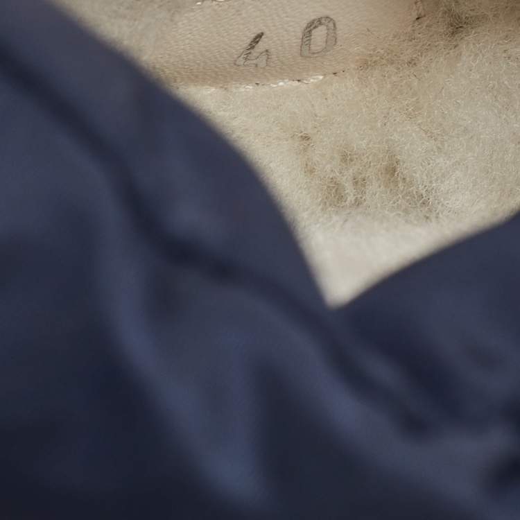 Pre Owned Chanel Navy Blue Nylon Interlocking CC Logo Snow Boots Size 40