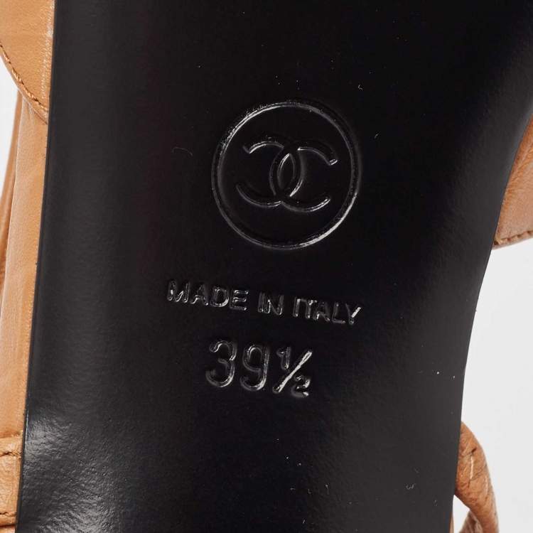 Pre Owned Chanel Brown/Black Leather and Croc Embossed CC  Slingback Pumps Size 39.5