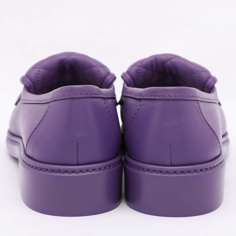 Pre Owned Chanel Purple Quilted Leather CC Turnlock Loafers Size 37.5