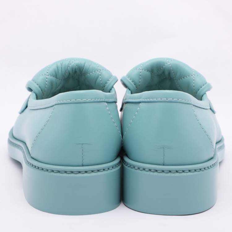Pre Owned Chanel Blue Quilted Leather CC Turnlock Loafers Size 37.5