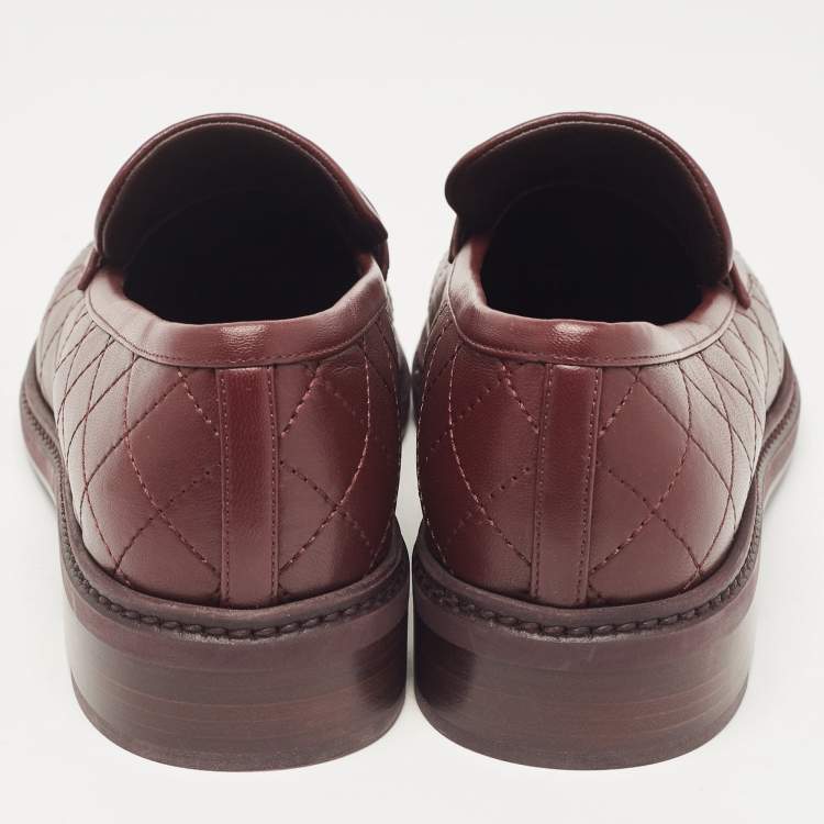 Pre Owned Chanel Burgundy Leather CC Loafers Size 36.5