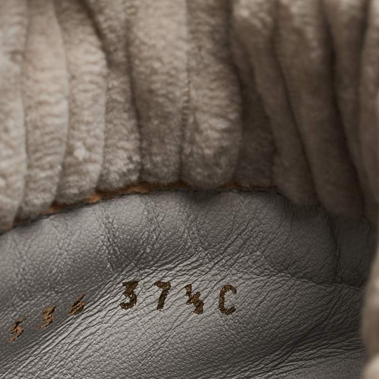 Pre Owned Chanel Grey/White Leather and Suede Combat Boots Size 37.5