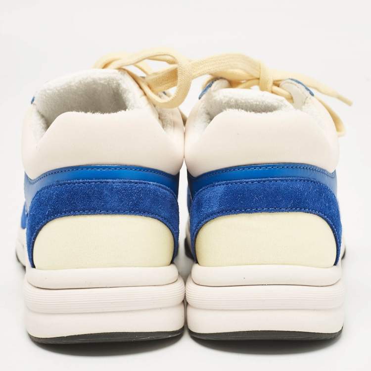 Pre Owned Chanel Blue/White Suede and Neoprene CC Low Top Sneakers Size 36