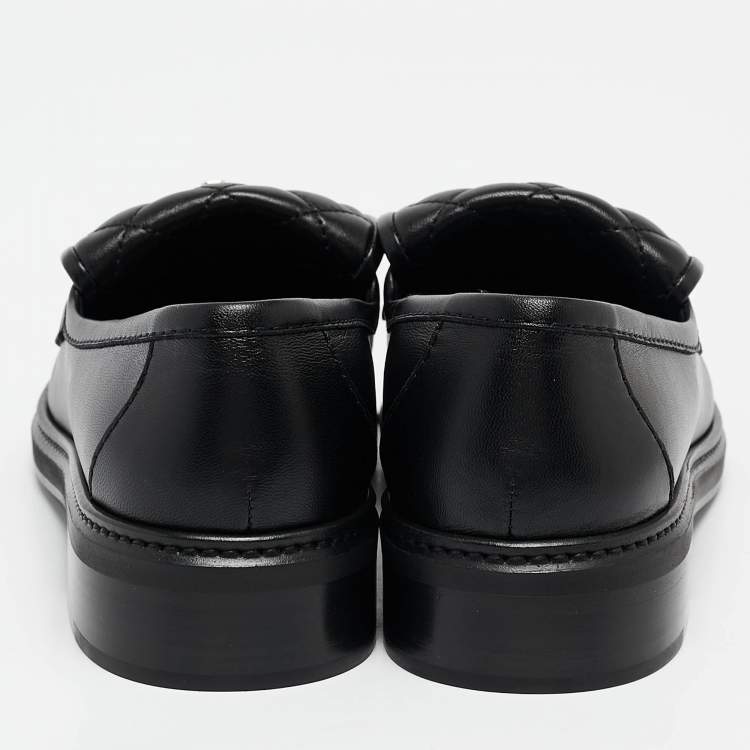 Pre Owned Chanel Black Quilted Leather CC Turnlock Loafers Size 39.5