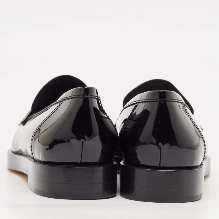 Pre Owned Chanel Black Patent Leather CC Slip On Loafers Size 38.5