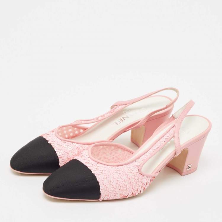 CHANEL ピンクアイボリー スリングバックヒール37 1/2 23.5 楽天市場