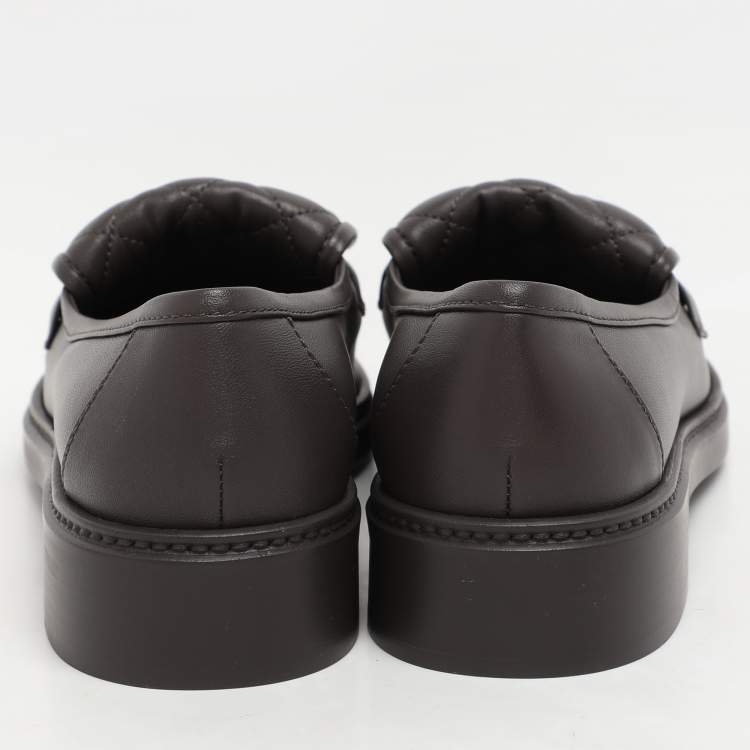 Pre Owned Chanel Etoupe Grey Quilted Leather CC Turnlock Loafers Size 39