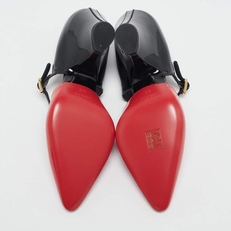 Pre Owned Chanel Red/Black Patent Leather Mary Jane Wedge Pumps Size 41