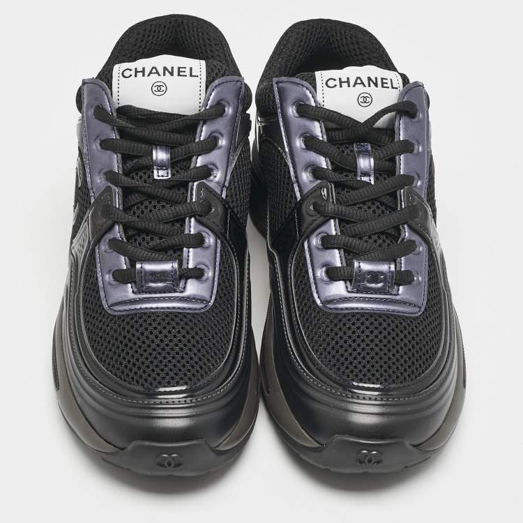 Pre Owned Chanel Tricolor Leather Perforated and Mesh CC Lace Up Sneakers Size 38