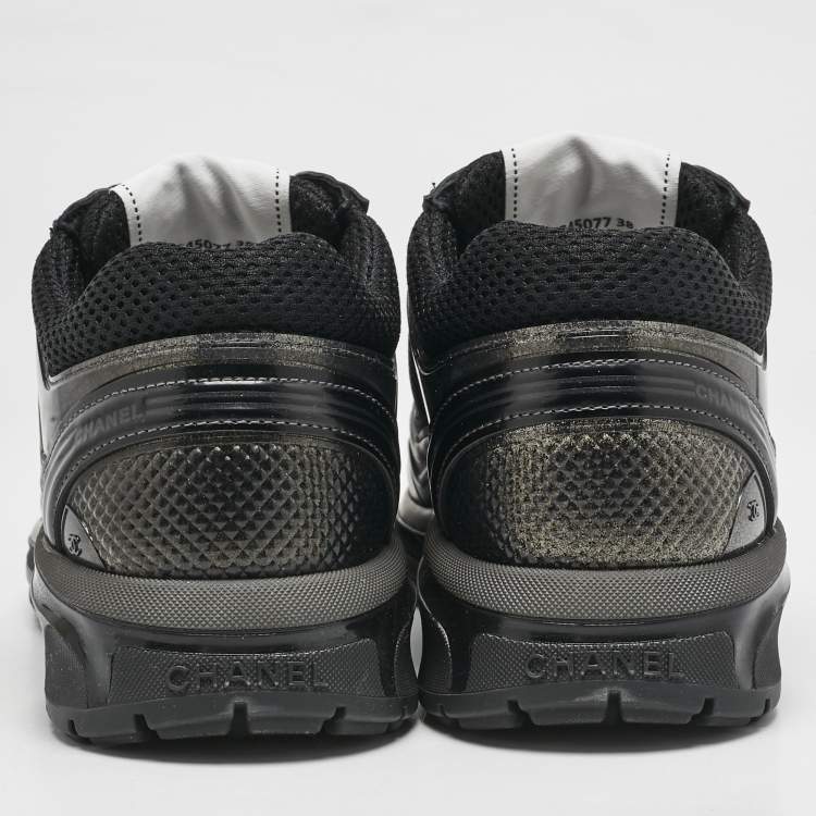 Pre Owned Chanel Tricolor Leather Perforated and Mesh CC Lace Up Sneakers Size 38