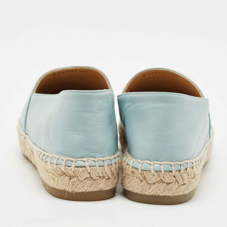 Pre Owned Chanel Blue/Black Leather CC Cap Toe Espadrille Flats Size 36