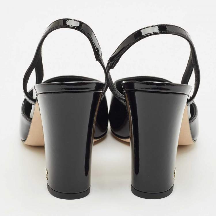 Pre Owned Chanel Black Patent Leather Cap Toe Slingback Pumps Size 39
