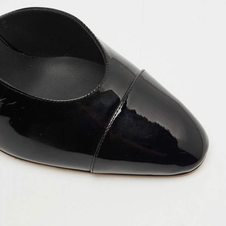 Pre Owned Chanel Black Patent Leather Cap Toe Slingback Pumps Size 39