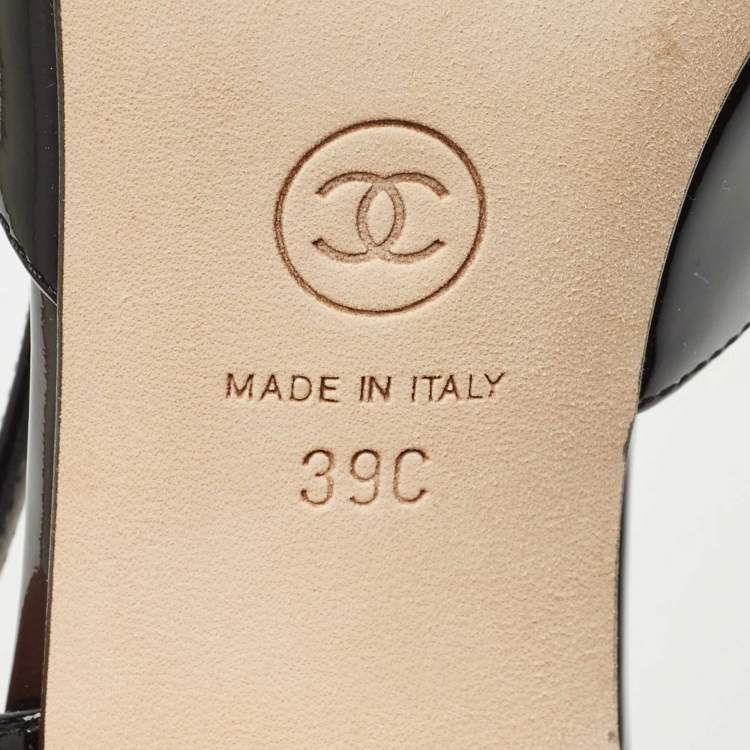 Pre Owned Chanel Black Patent Leather Cap Toe Slingback Pumps Size 39