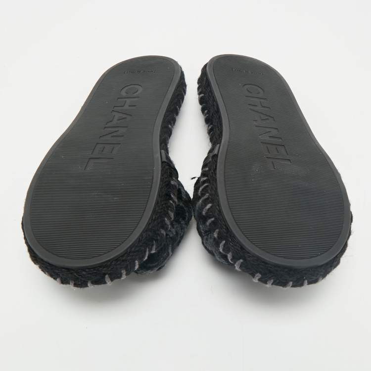 Pre Owned Chanel Two Tone Tweed Interlocking CC logo Flat Slides Size 41