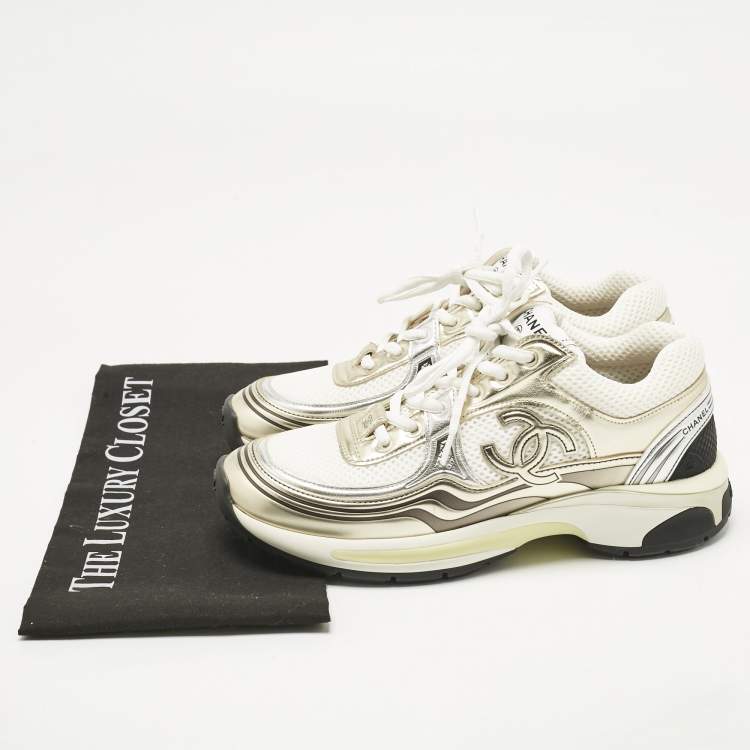 Pre Owned Chanel Tricolor Suede, Leather and Mesh CC Low Top Sneakers Size 38