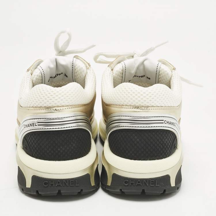 Pre Owned Chanel Tricolor Suede, Leather and Mesh CC Low Top Sneakers Size 38