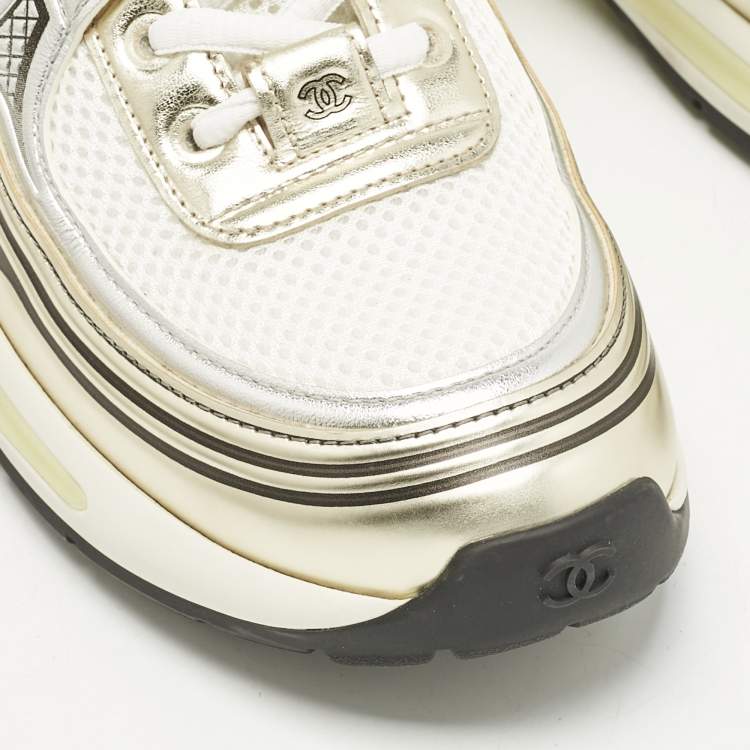 Pre Owned Chanel Tricolor Suede, Leather and Mesh CC Low Top Sneakers Size 38