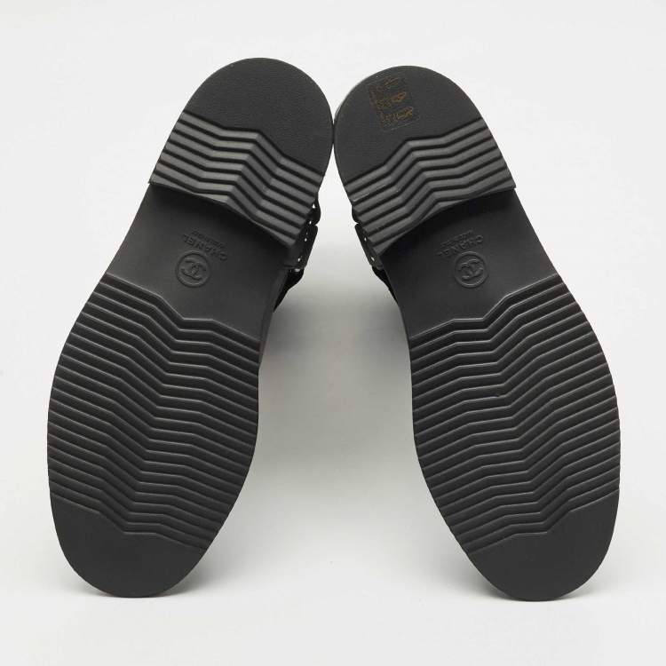 Pre Owned Chanel Black Nylon and Leather CC Logo Star Biker Boots Size 40