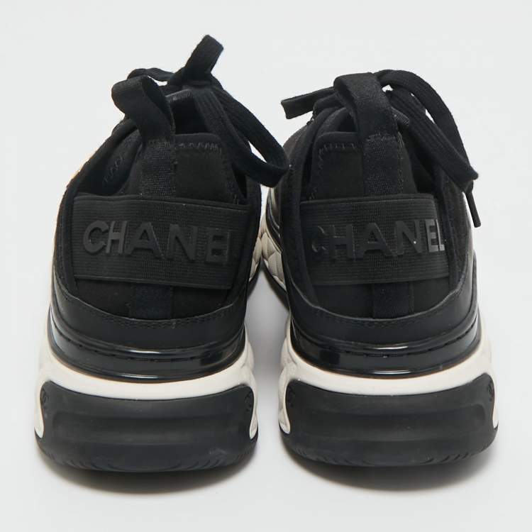 Pre Owned Chanel Black Fabric and Leather CC Low Top Sneakers Size 38