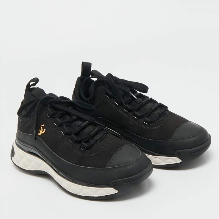 Pre Owned Chanel Black Fabric and Leather CC Low Top Sneakers Size 38