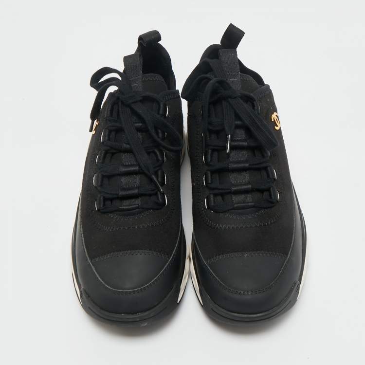 Pre Owned Chanel Black Fabric and Leather CC Low Top Sneakers Size 38
