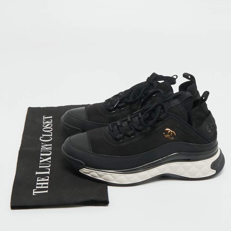 Pre Owned Chanel Black Fabric and Leather CC Low Top Sneakers Size 38