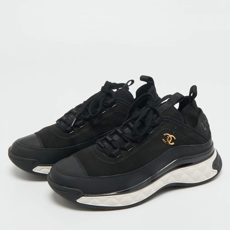 Pre Owned Chanel Black Fabric and Leather CC Low Top Sneakers Size 38