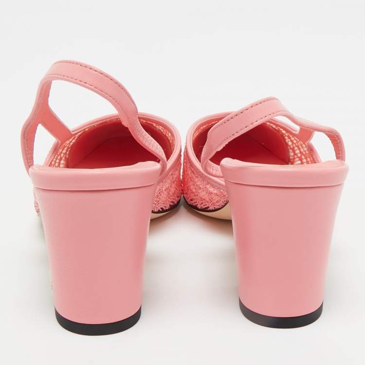 Pre Owned Chanel Pink/Black Leather and Grosgrain Cap Toe Slingback Pumps Size 37.5